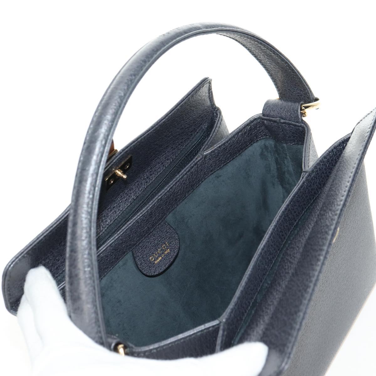 GUCCI Bamboo Hand Bag Leather 2way Gray Gold 000 926 0175 Auth am11676V