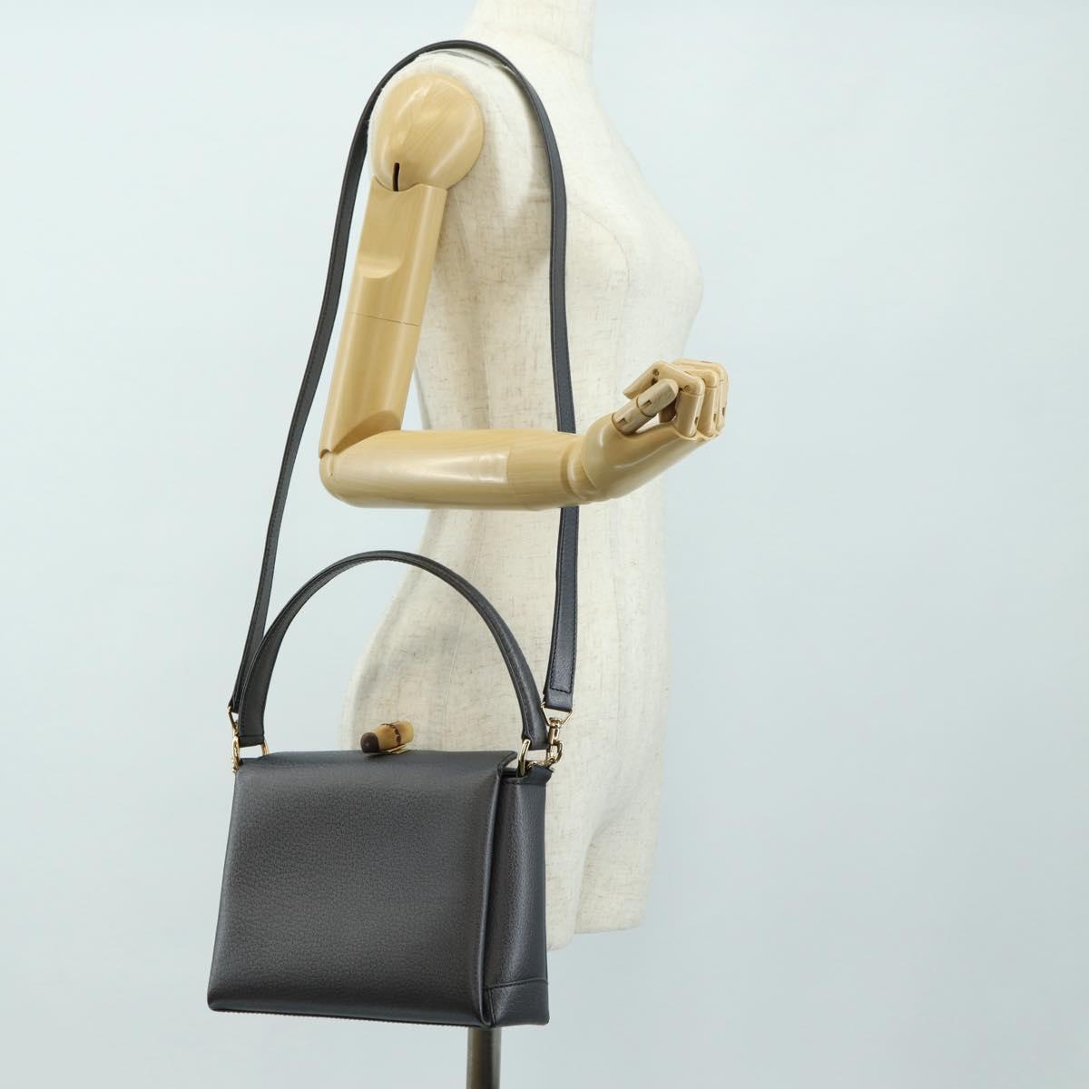 GUCCI Bamboo Hand Bag Leather 2way Gray Gold 000 926 0175 Auth am11676V