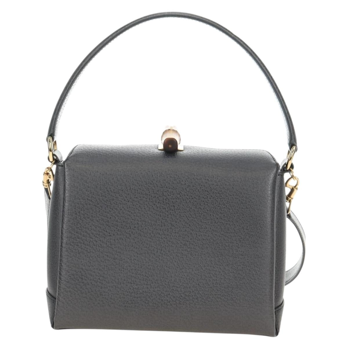 GUCCI Bamboo Hand Bag Leather 2way Gray Gold 000 926 0175 Auth am11676V