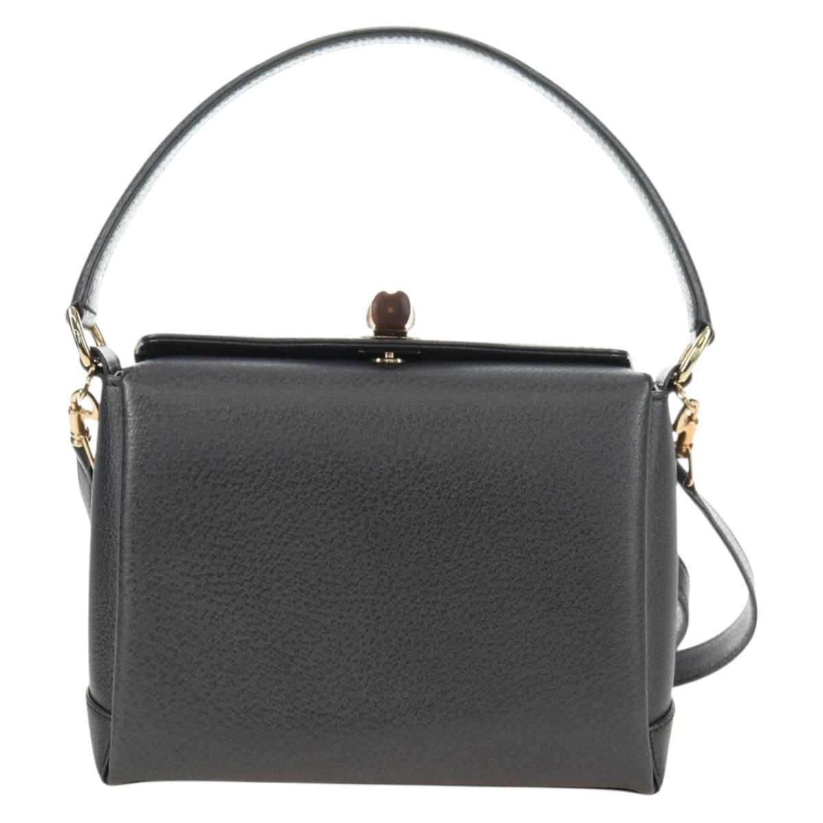 GUCCI Bamboo Hand Bag Leather 2way Gray Gold 000 926 0175 Auth am11676V