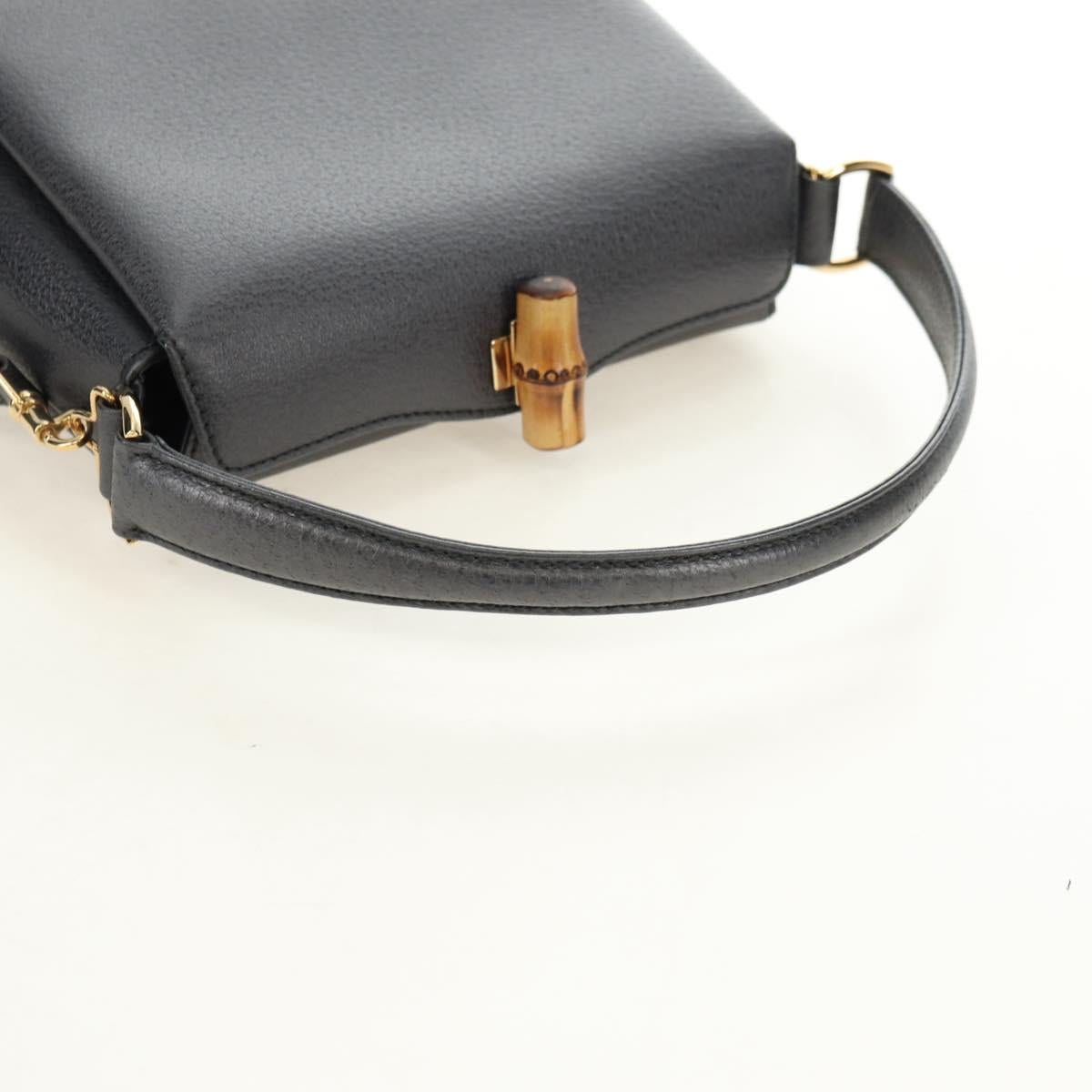 GUCCI Bamboo Hand Bag Leather 2way Gray Gold 000 926 0175 Auth am11676V