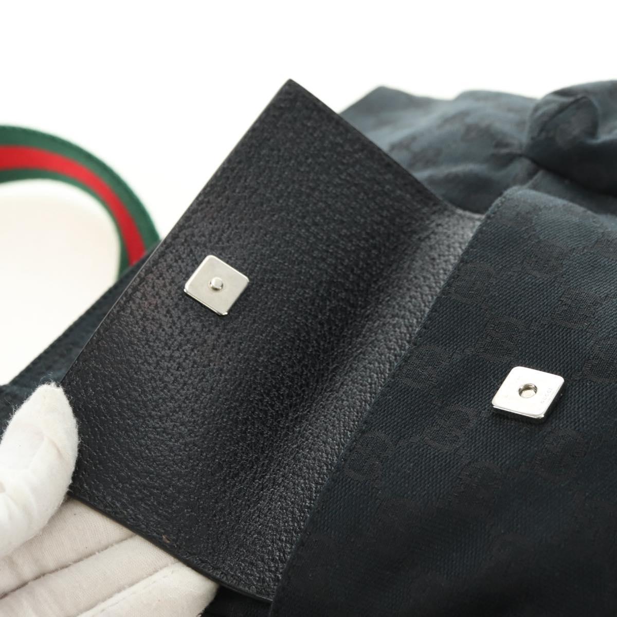 GUCCI Web Sherry Line Shoulder Bag Canvas Black Silver 169937 Auth am11677V