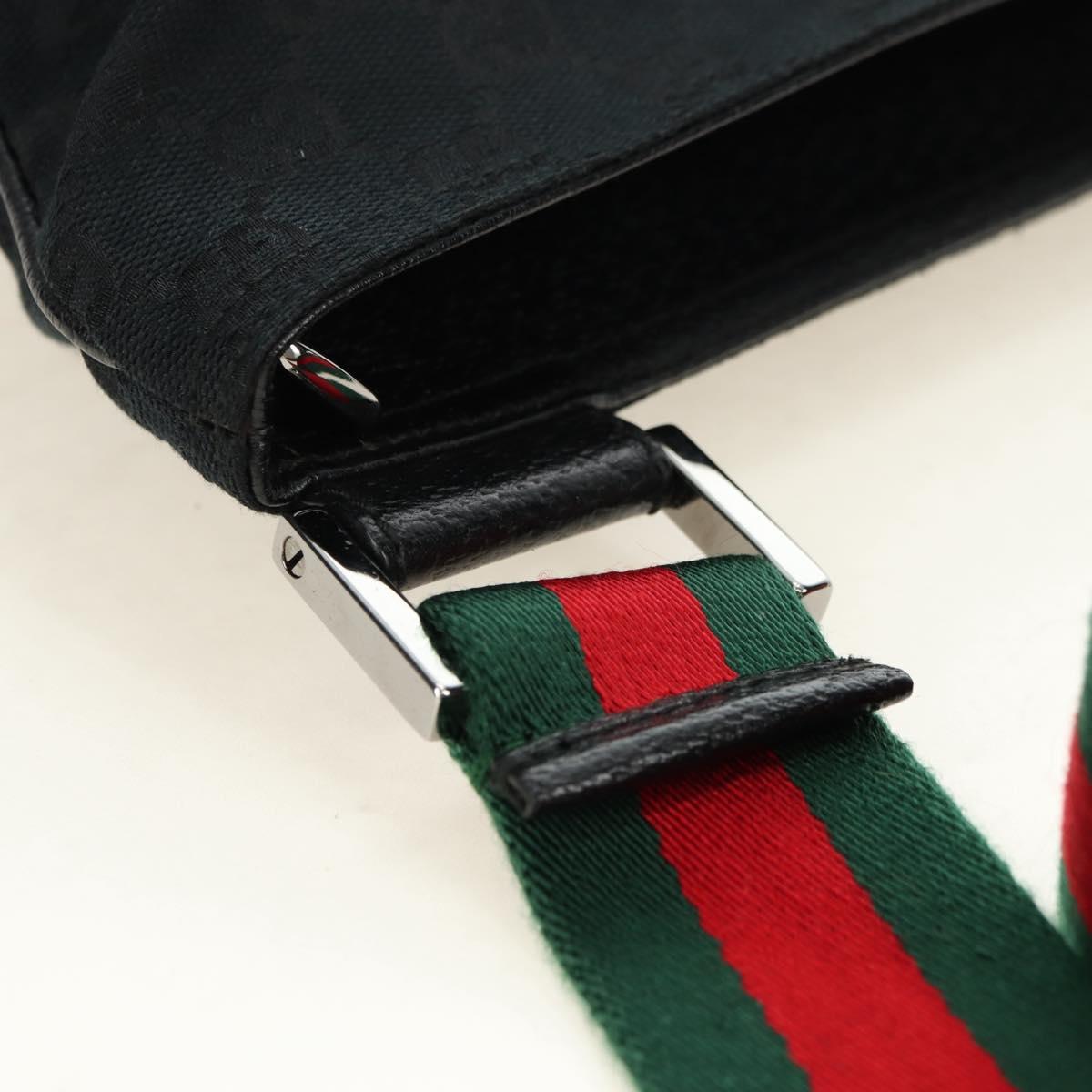GUCCI Web Sherry Line Shoulder Bag Canvas Black Silver 169937 Auth am11677V