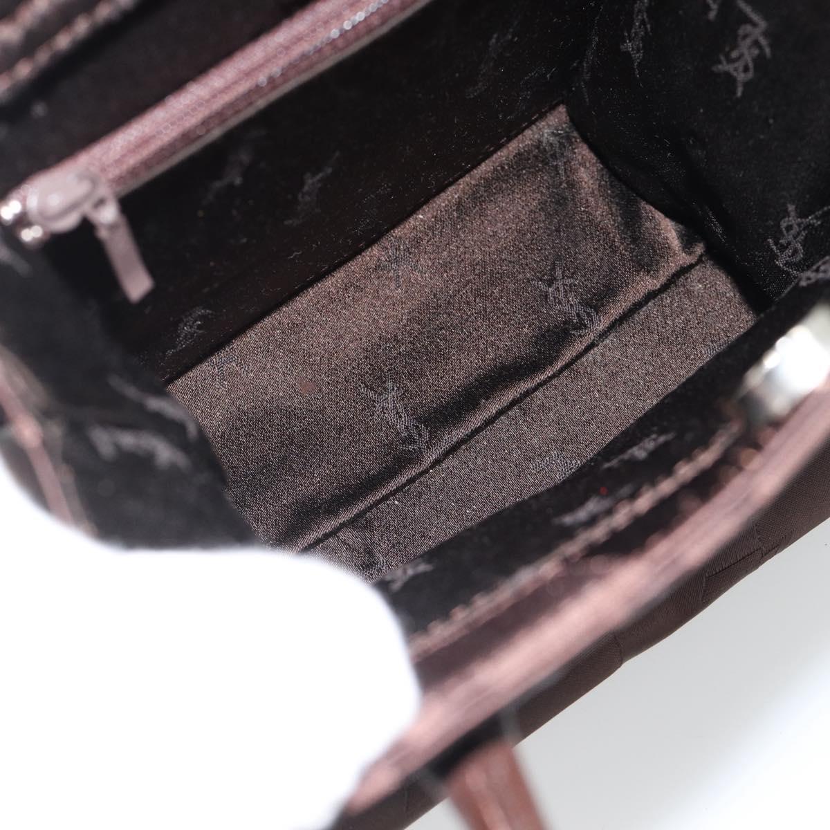 SAINT LAURENT Hand Bag Nylon Dark Brown Silver Auth am11678A