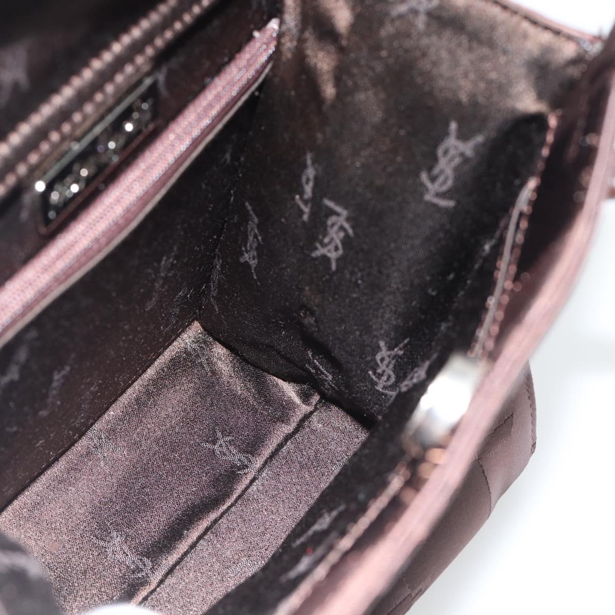 SAINT LAURENT Hand Bag Nylon Dark Brown Silver Auth am11678A