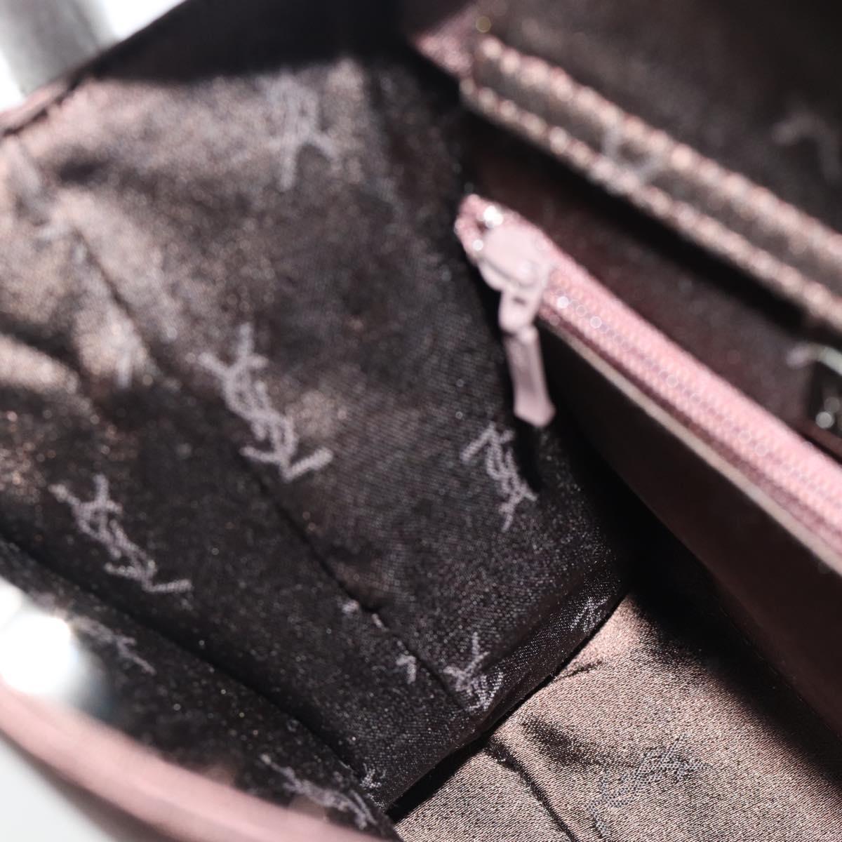 SAINT LAURENT Hand Bag Nylon Dark Brown Silver Auth am11678A