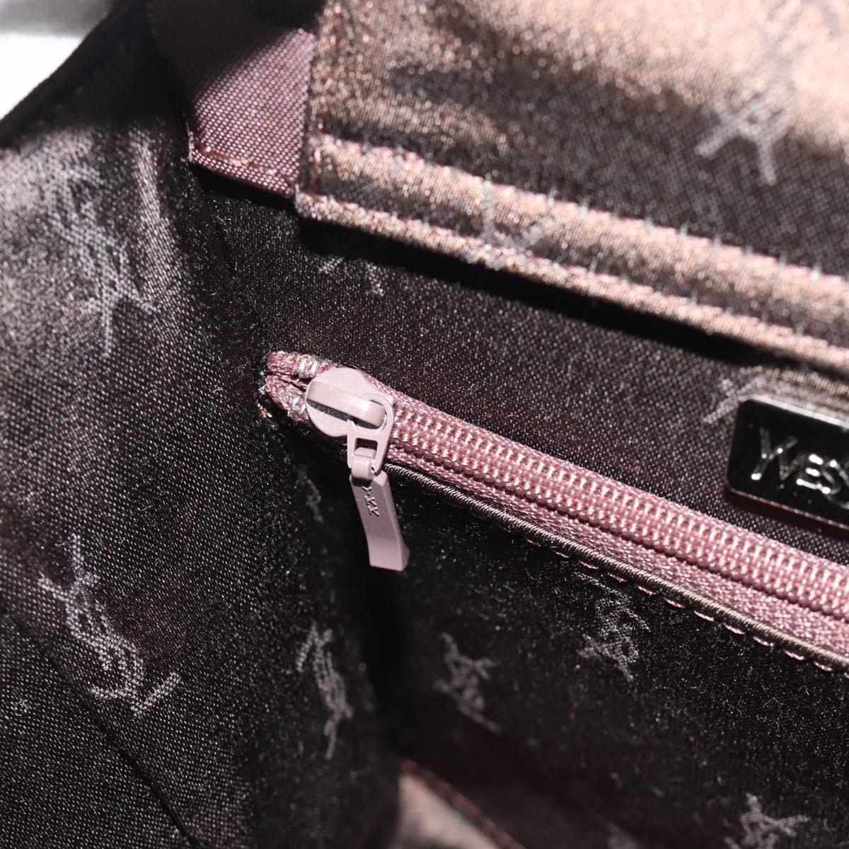 SAINT LAURENT Hand Bag Nylon Dark Brown Silver Auth am11678A