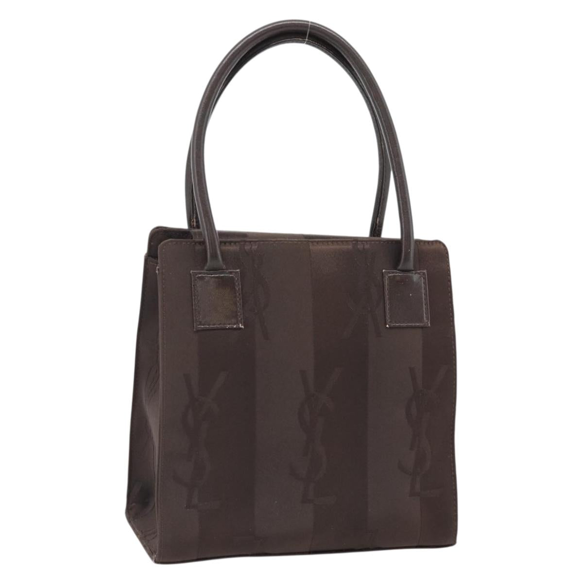 SAINT LAURENT Hand Bag Nylon Dark Brown Silver Auth am11678A