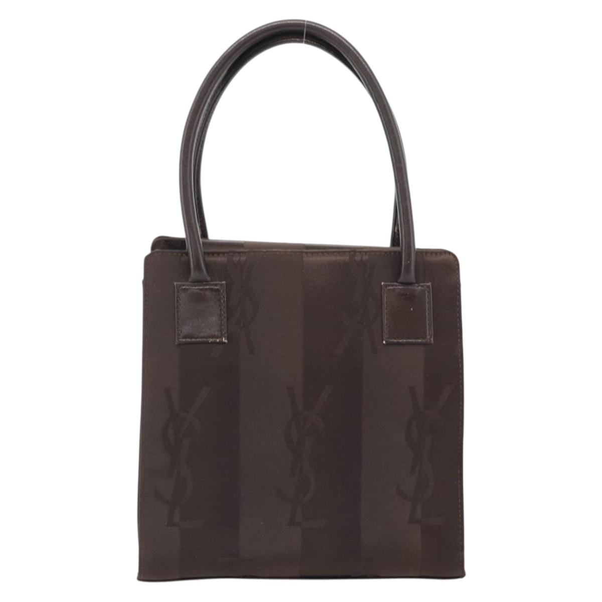 SAINT LAURENT Hand Bag Nylon Dark Brown Silver Auth am11678A