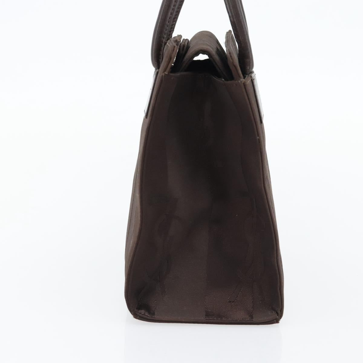 SAINT LAURENT Hand Bag Nylon Dark Brown Silver Auth am11678A