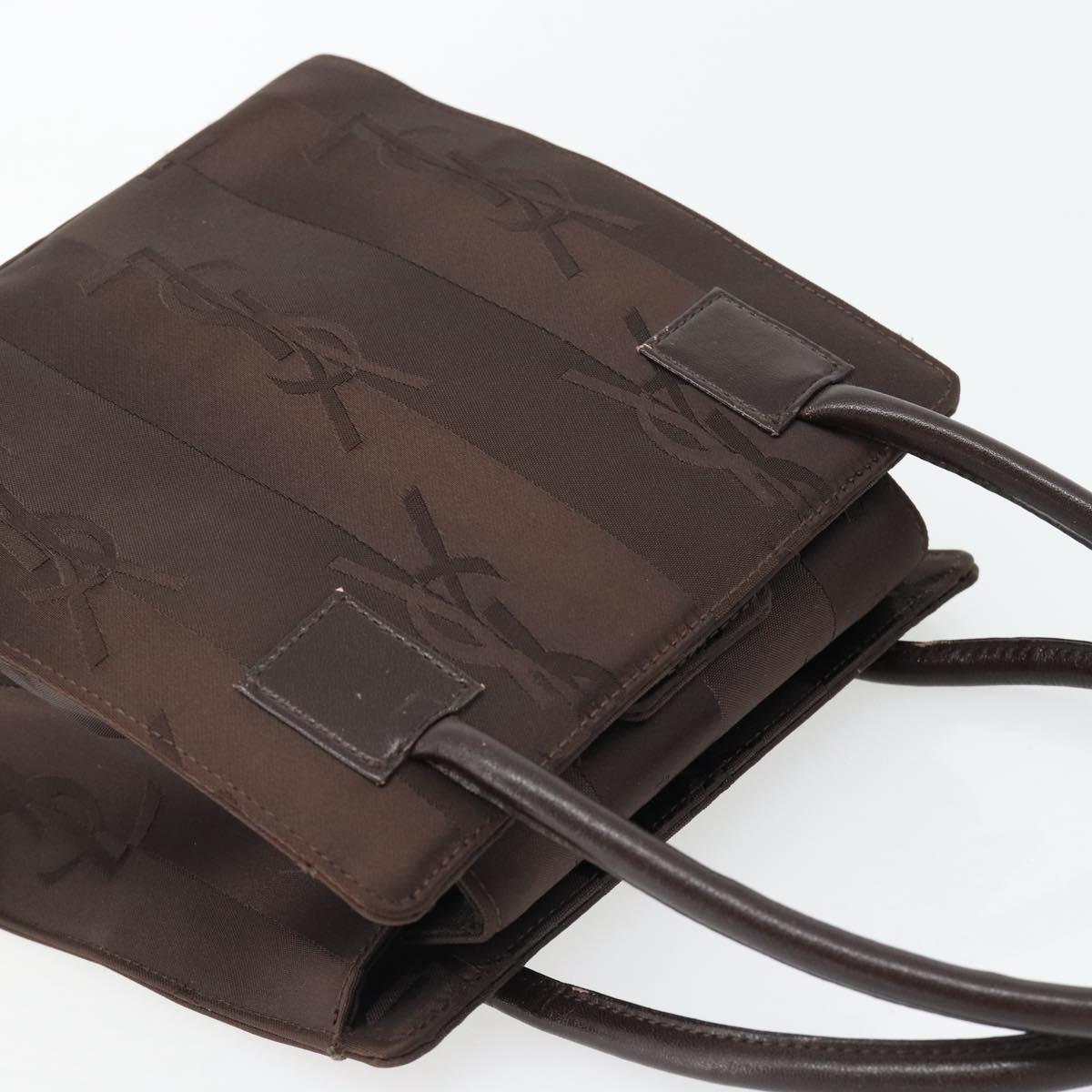 SAINT LAURENT Hand Bag Nylon Dark Brown Silver Auth am11678A