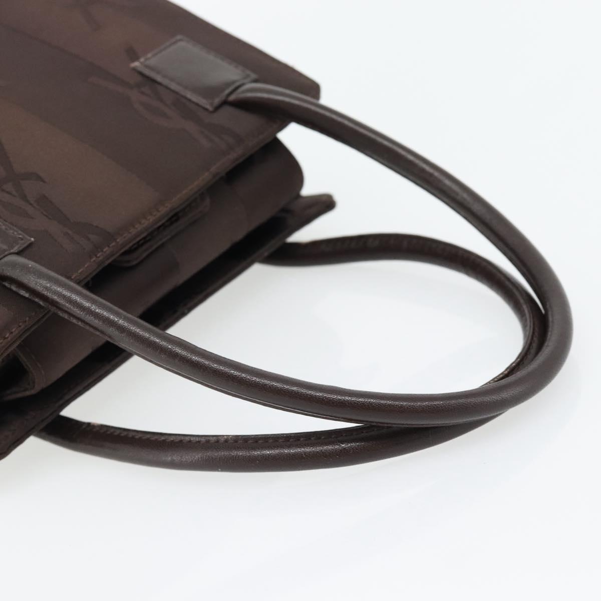 SAINT LAURENT Hand Bag Nylon Dark Brown Silver Auth am11678A