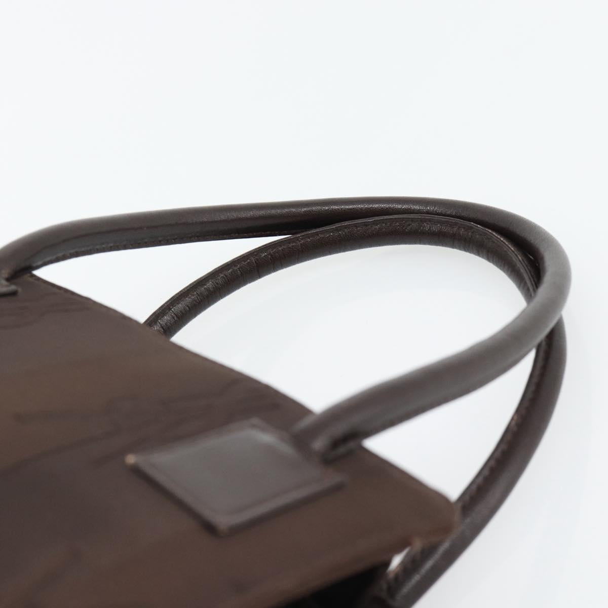 SAINT LAURENT Hand Bag Nylon Dark Brown Silver Auth am11678A