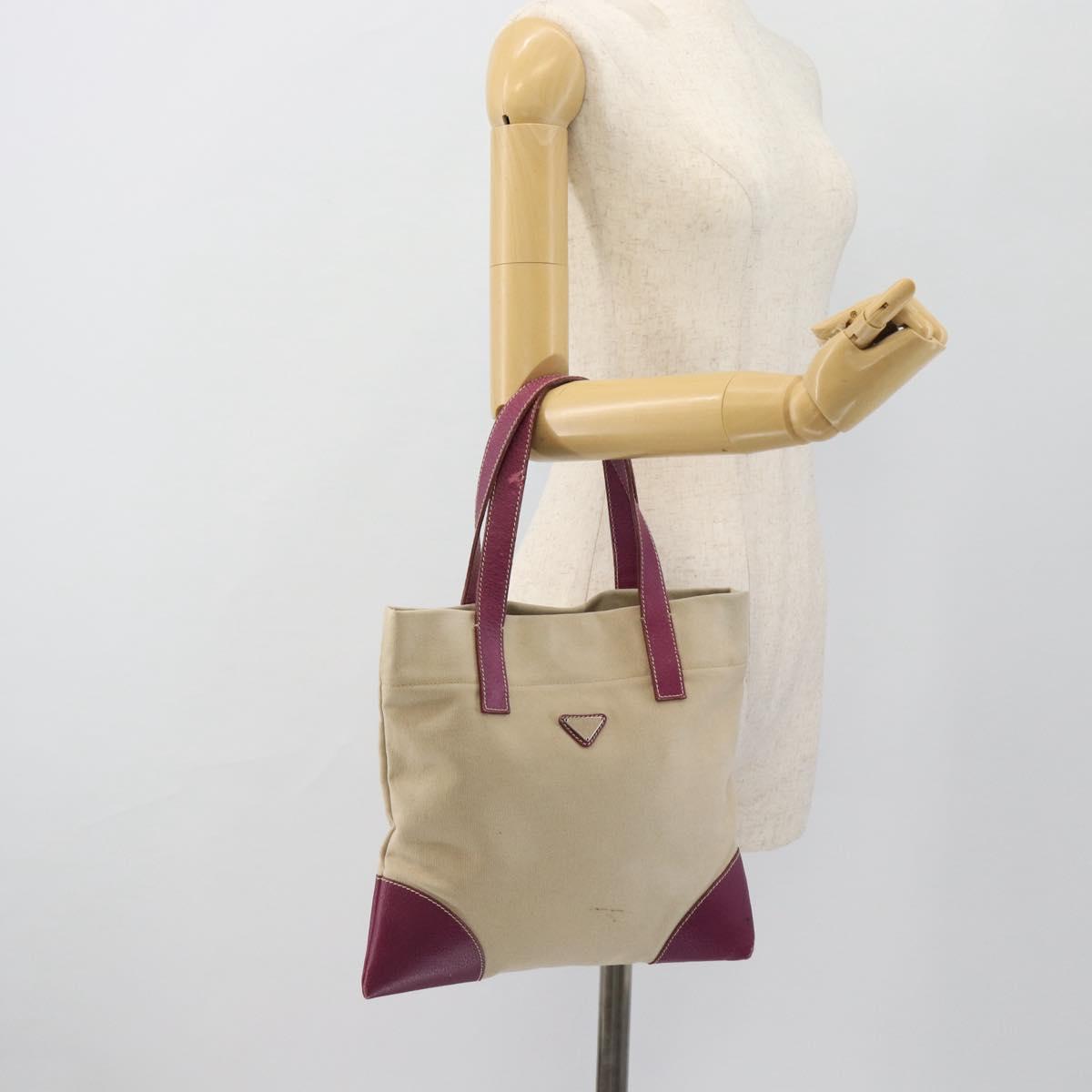 PRADA Tote Bag Canvas Leather Purple Silver Auth am11680