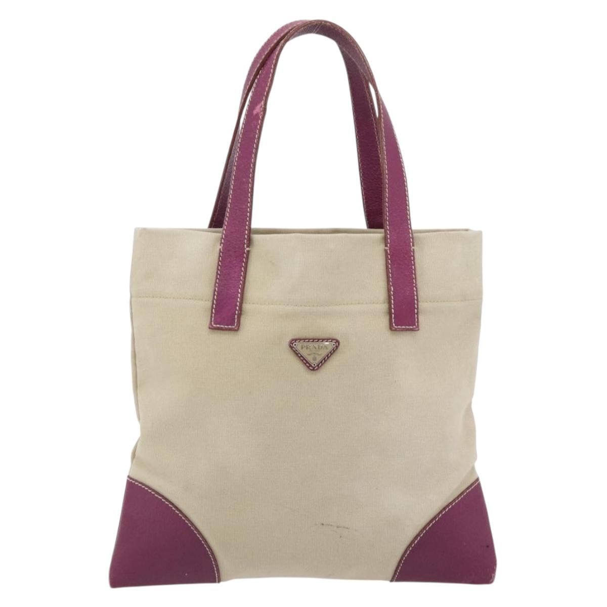 PRADA Tote Bag Canvas Leather Purple Silver Auth am11680