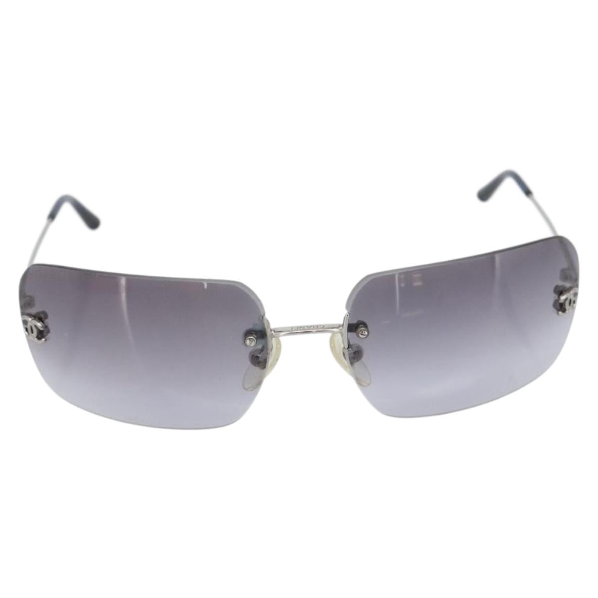 CHANEL Rimless CC Sunglasses metal Navy CC Auth am11685A