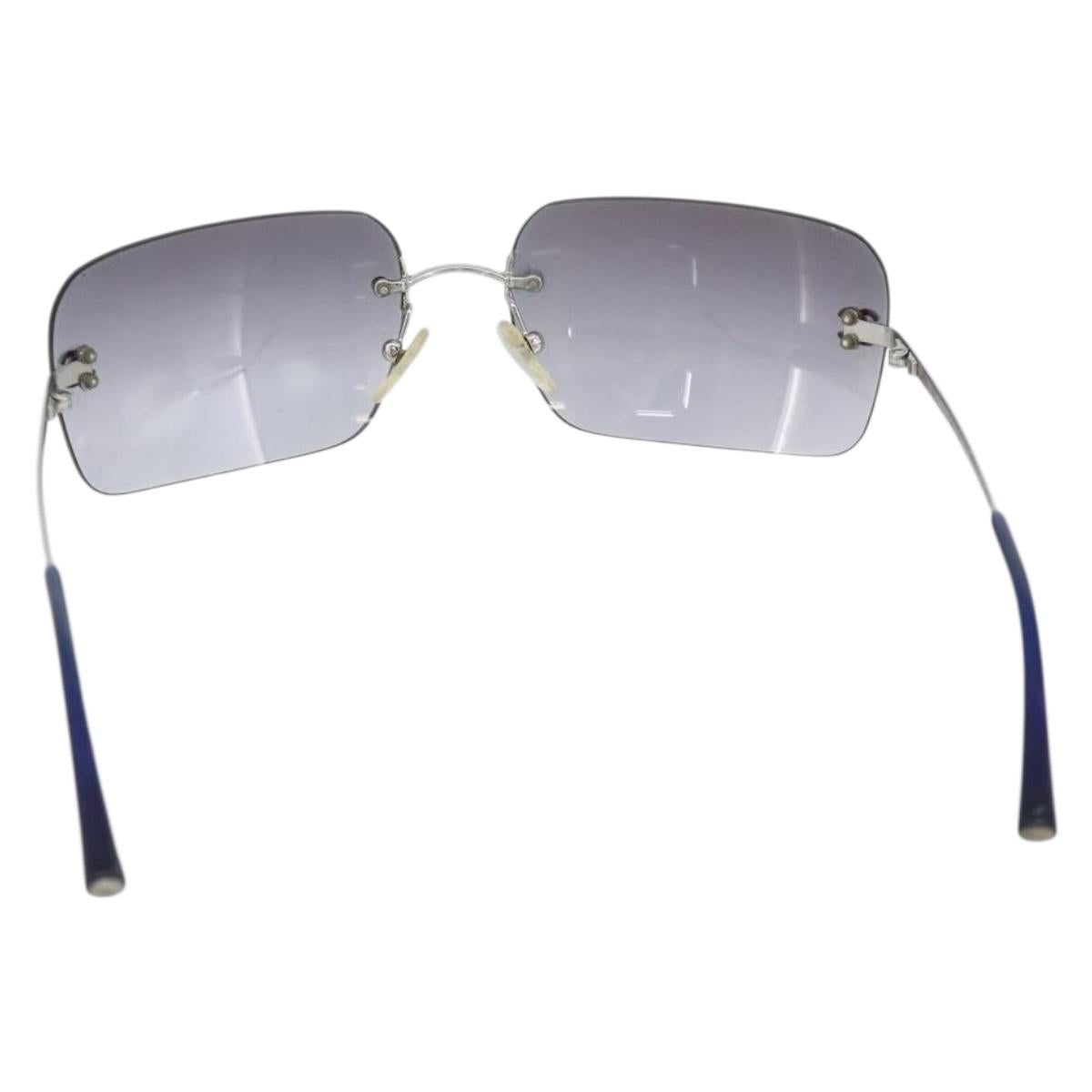 CHANEL Rimless CC Sunglasses metal Navy CC Auth am11685A