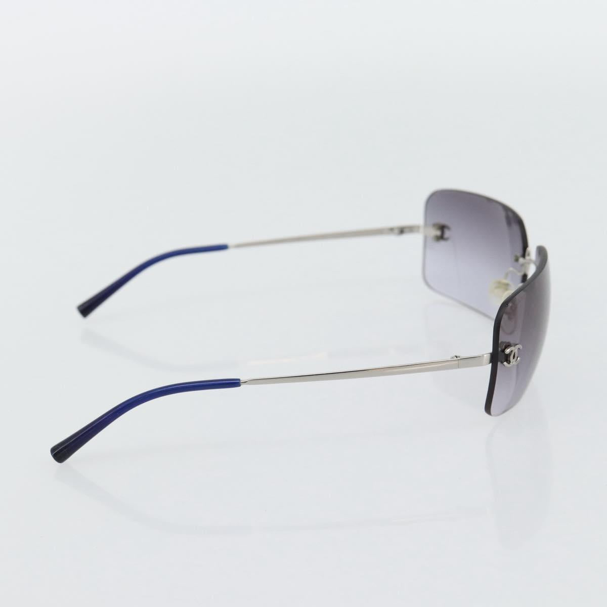 CHANEL Rimless CC Sunglasses metal Navy CC Auth am11685A