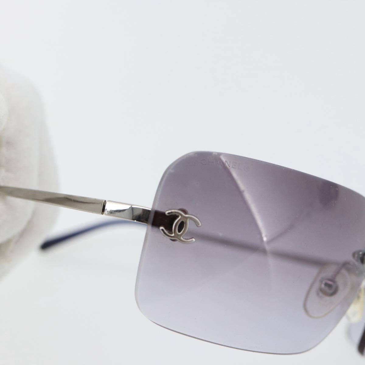 CHANEL Rimless CC Sunglasses metal Navy CC Auth am11685A