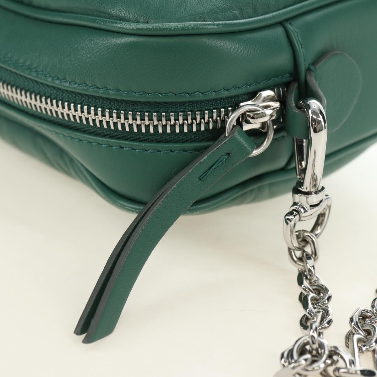 Maison Margiela Chain Shoulder Bag Leather Green Silver Auth am11687M