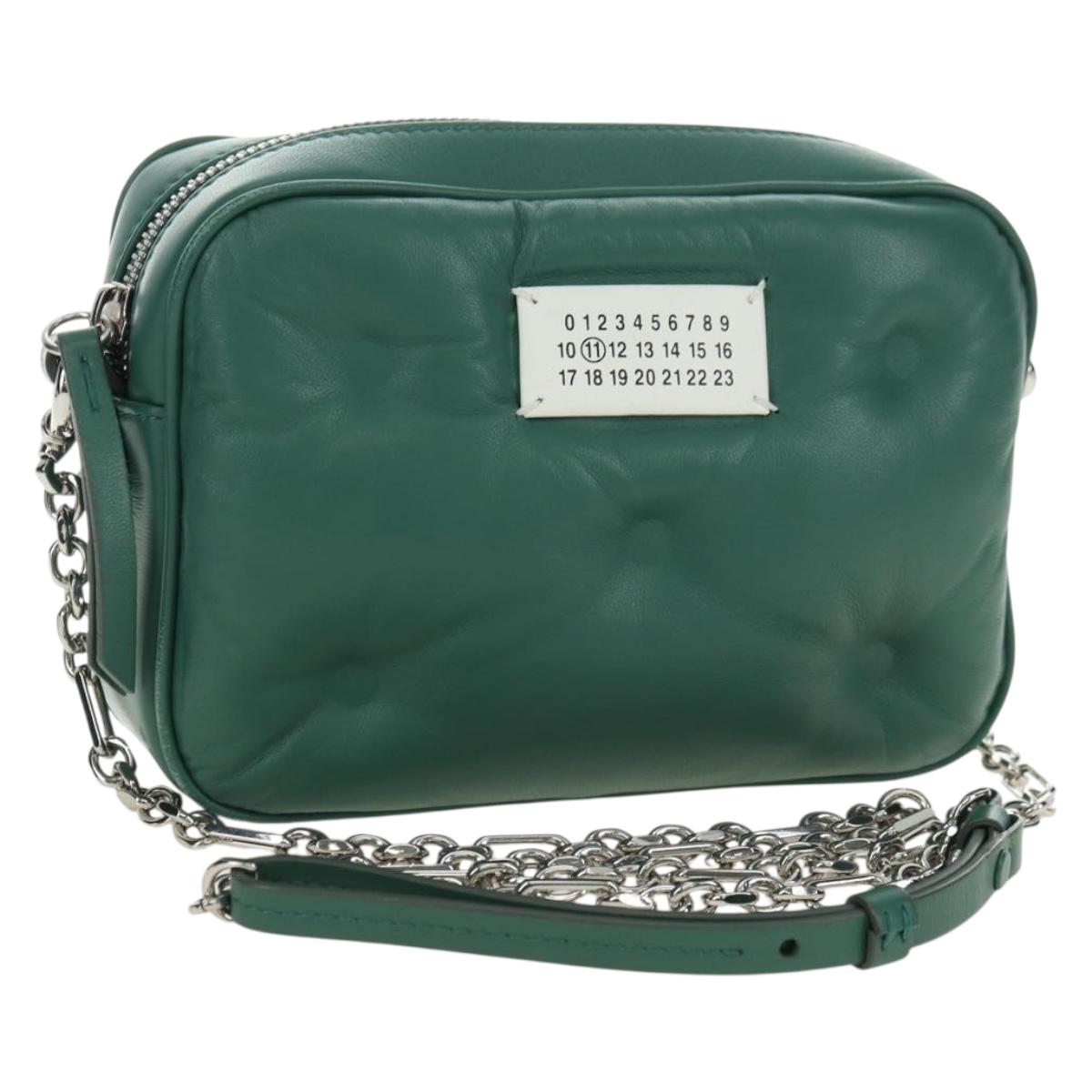 Maison Margiela Chain Shoulder Bag Leather Green Silver Auth am11687M