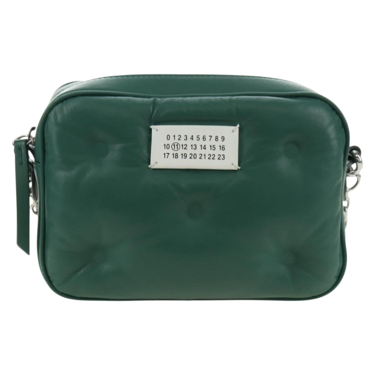 Maison Margiela Chain Shoulder Bag Leather Green Silver Auth am11687M