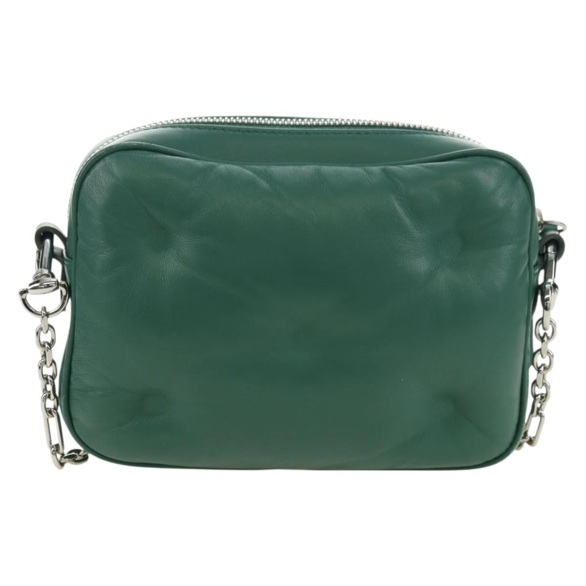 Maison Margiela Chain Shoulder Bag Leather Green Silver Auth am11687M