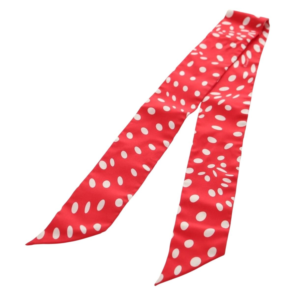 HERMES Twilly Dot Scarf Silk Red Auth am11688M