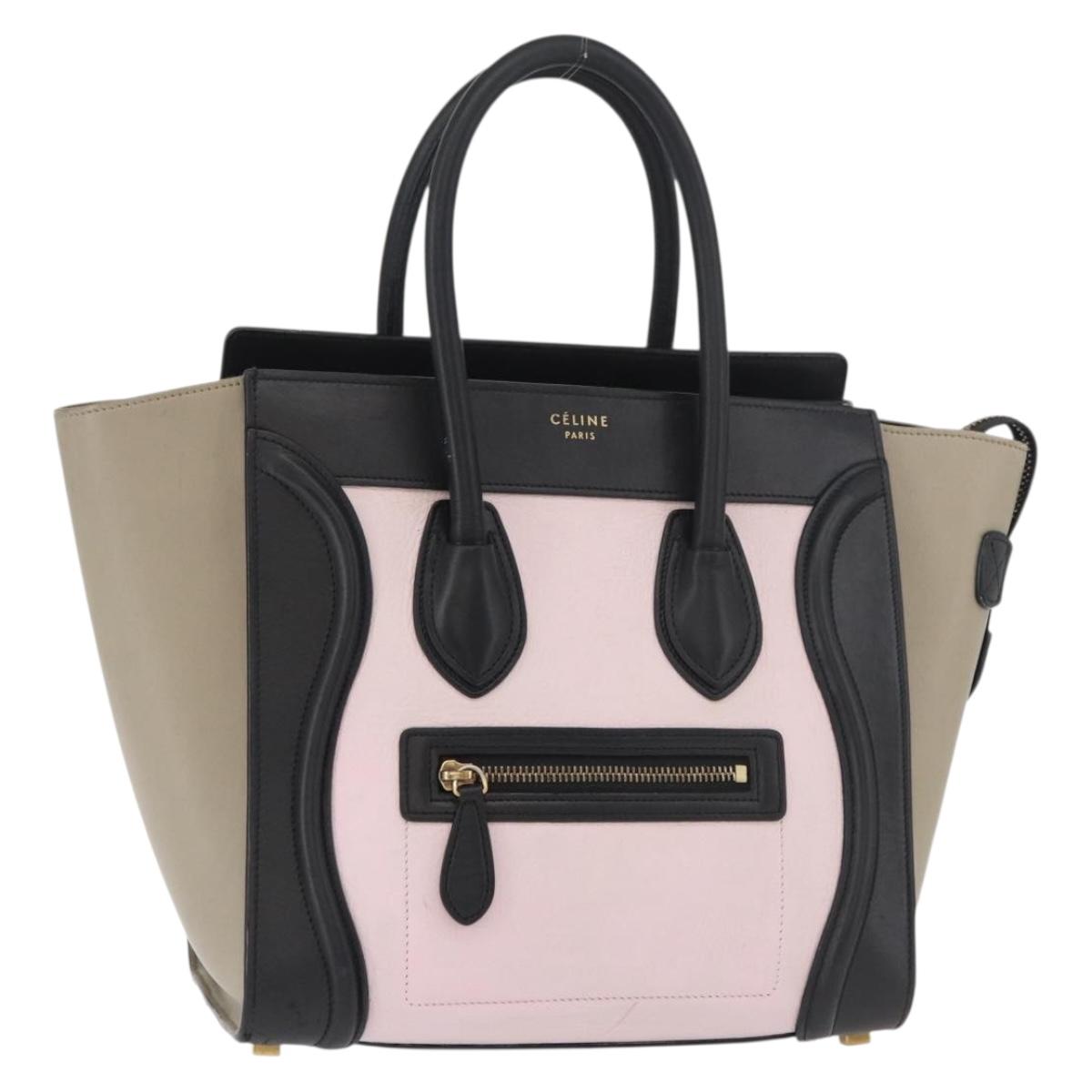 CELINE Luggage Mini Shopper Hand Bag Leather Pink Black Auth am11689V