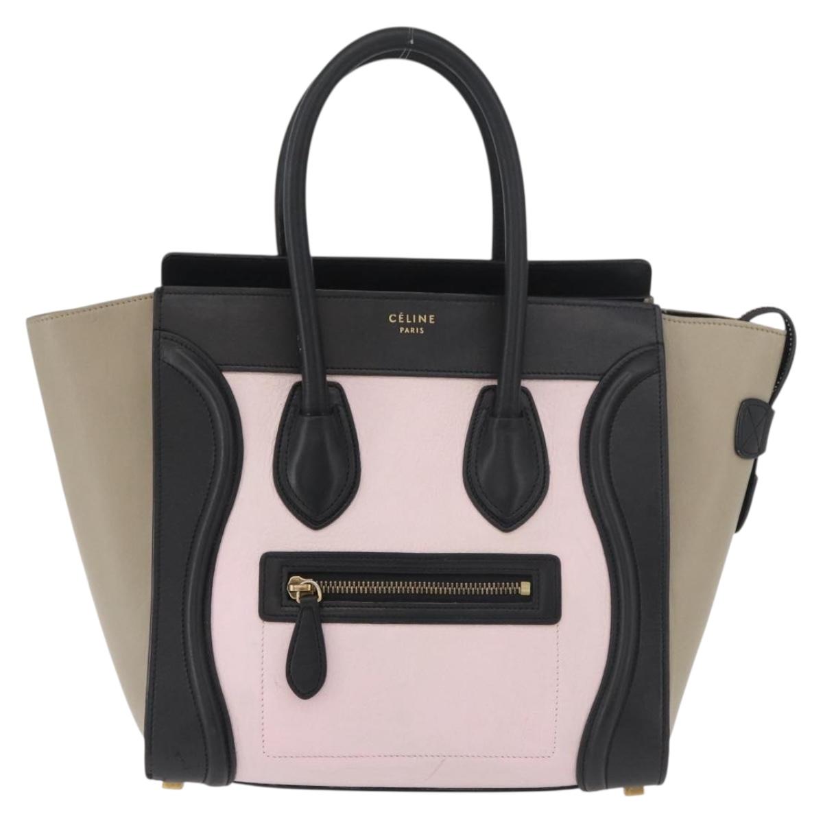 CELINE Luggage Mini Shopper Hand Bag Leather Pink Black Auth am11689V
