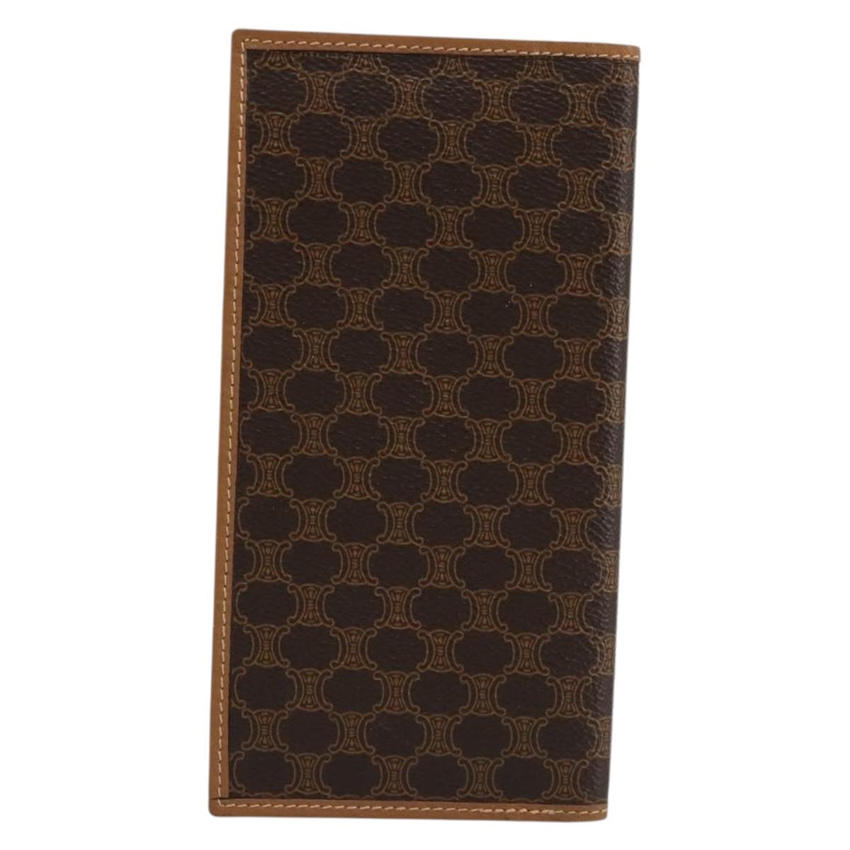 CELINE Macadam Canvas Billfold Wallet PVC Leather Brown Auth am11691A