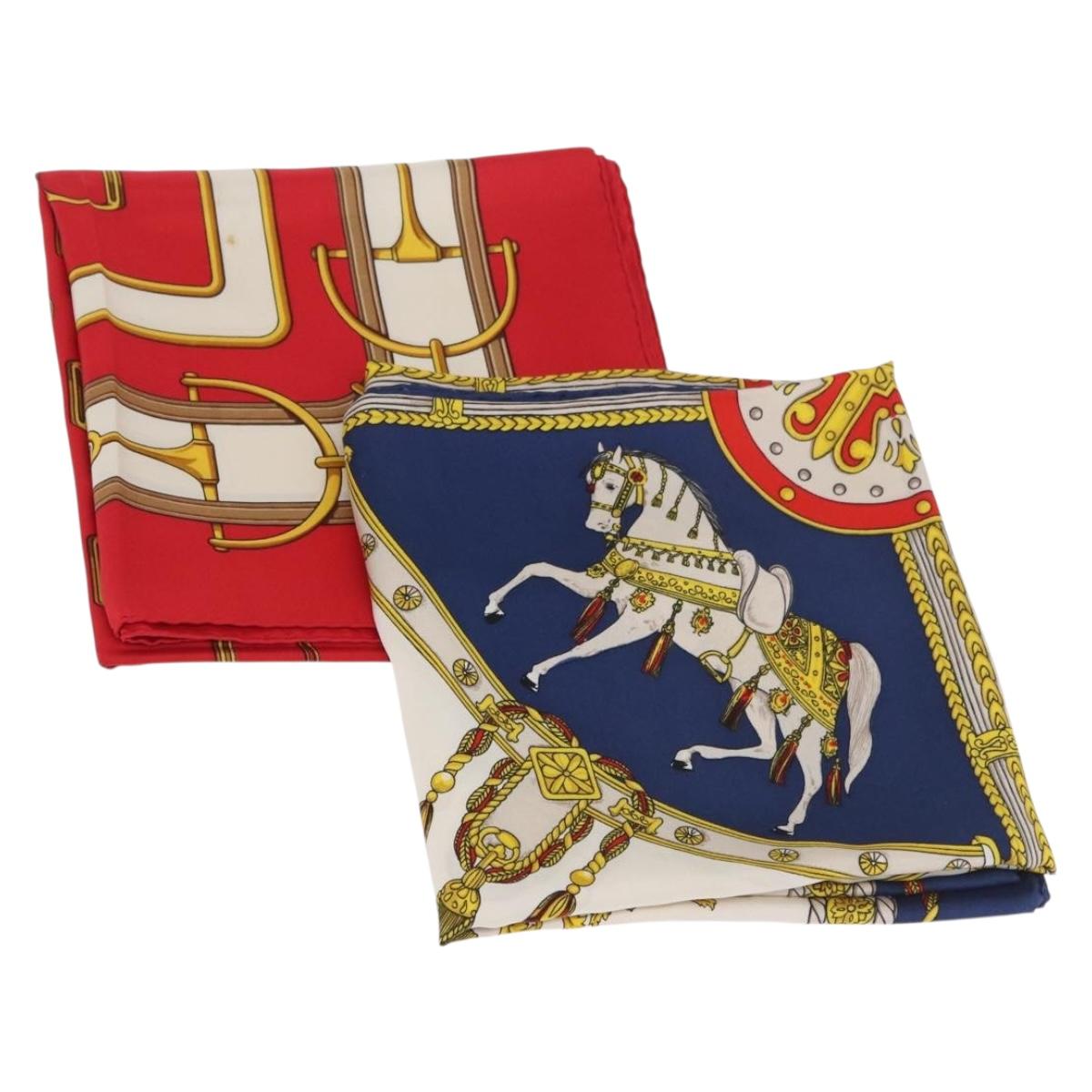 CELINE Scarf Silk 2 Set Red Blue Auth am11693