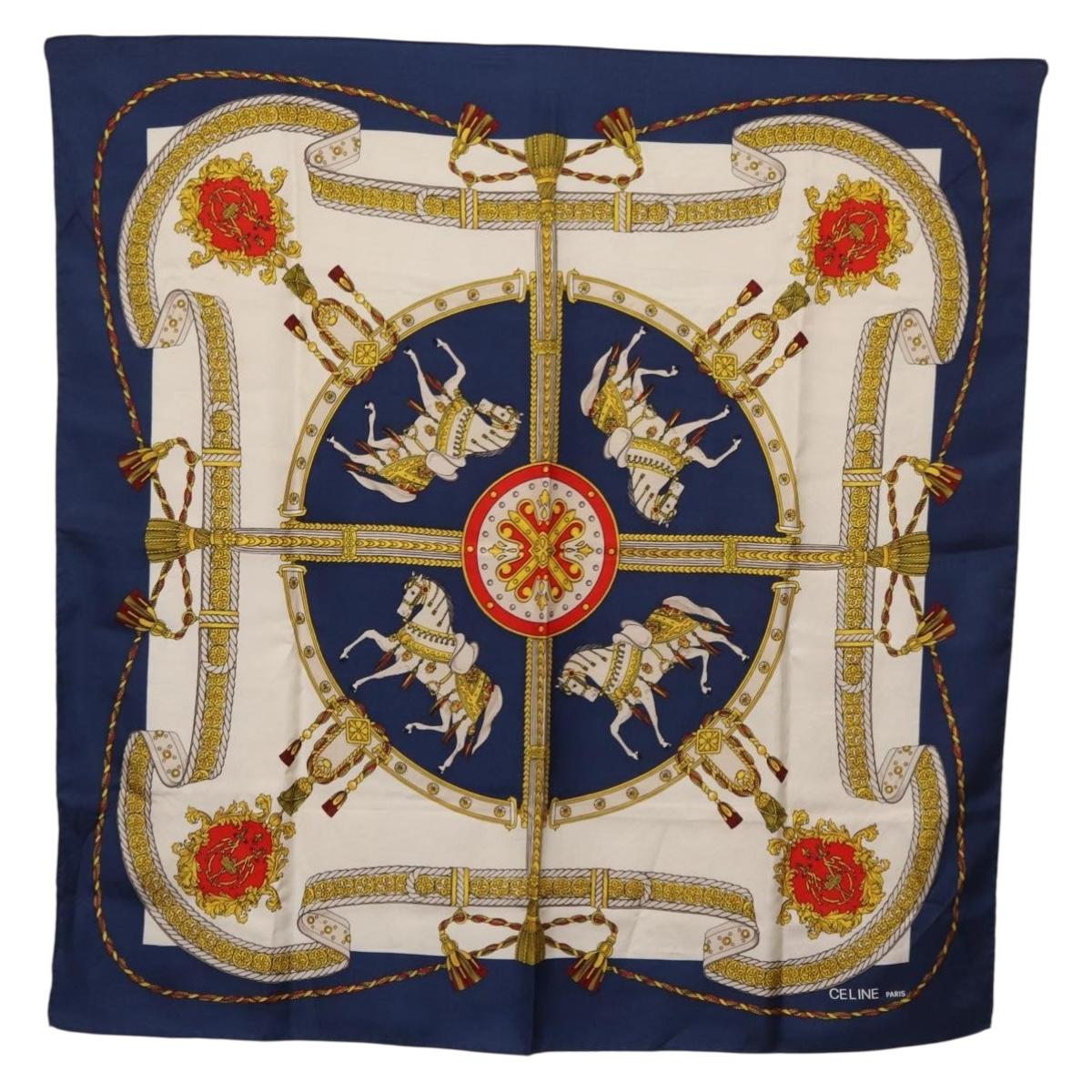 CELINE Scarf Silk 2 Set Red Blue Auth am11693
