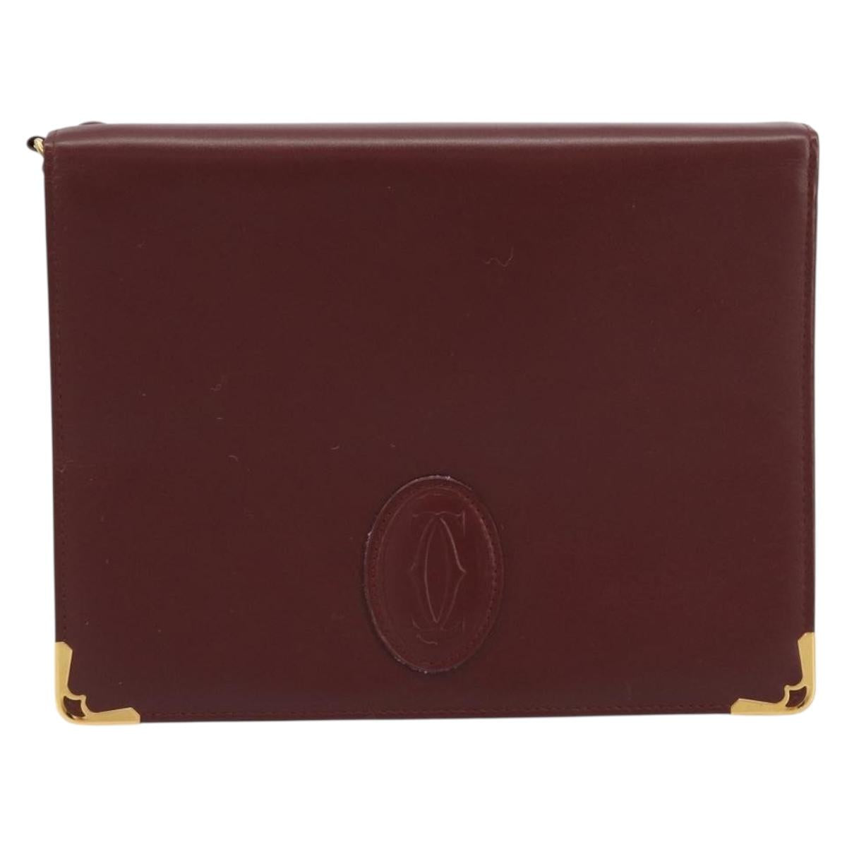 CARTIER Must Line Clutch Bag Leather Bordeaux Gold Auth am11694A