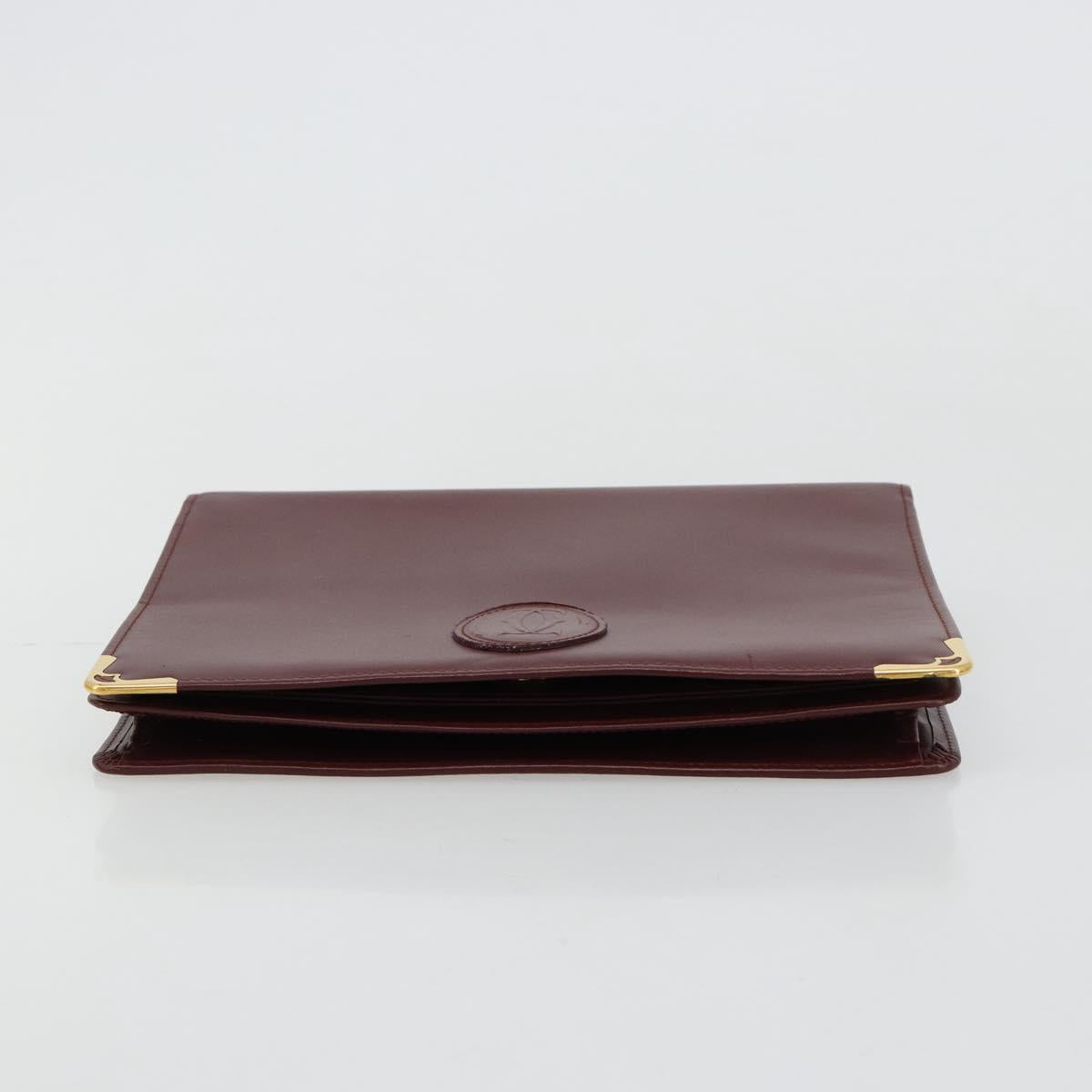 CARTIER Must Line Clutch Bag Leather Bordeaux Gold Auth am11694A