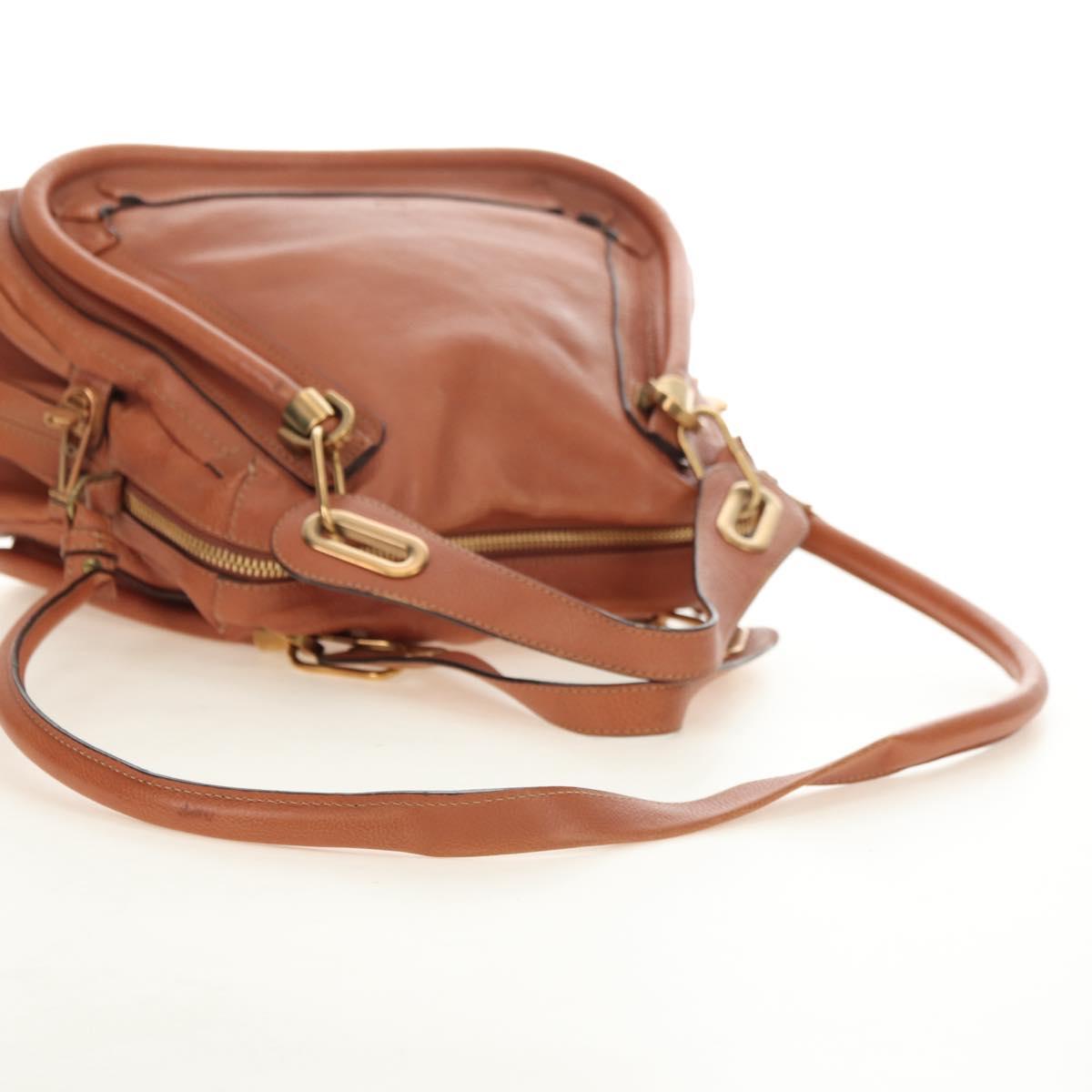 Chloe Paraty Hand Bag Leather 2way Brown Gold Auth am11700V