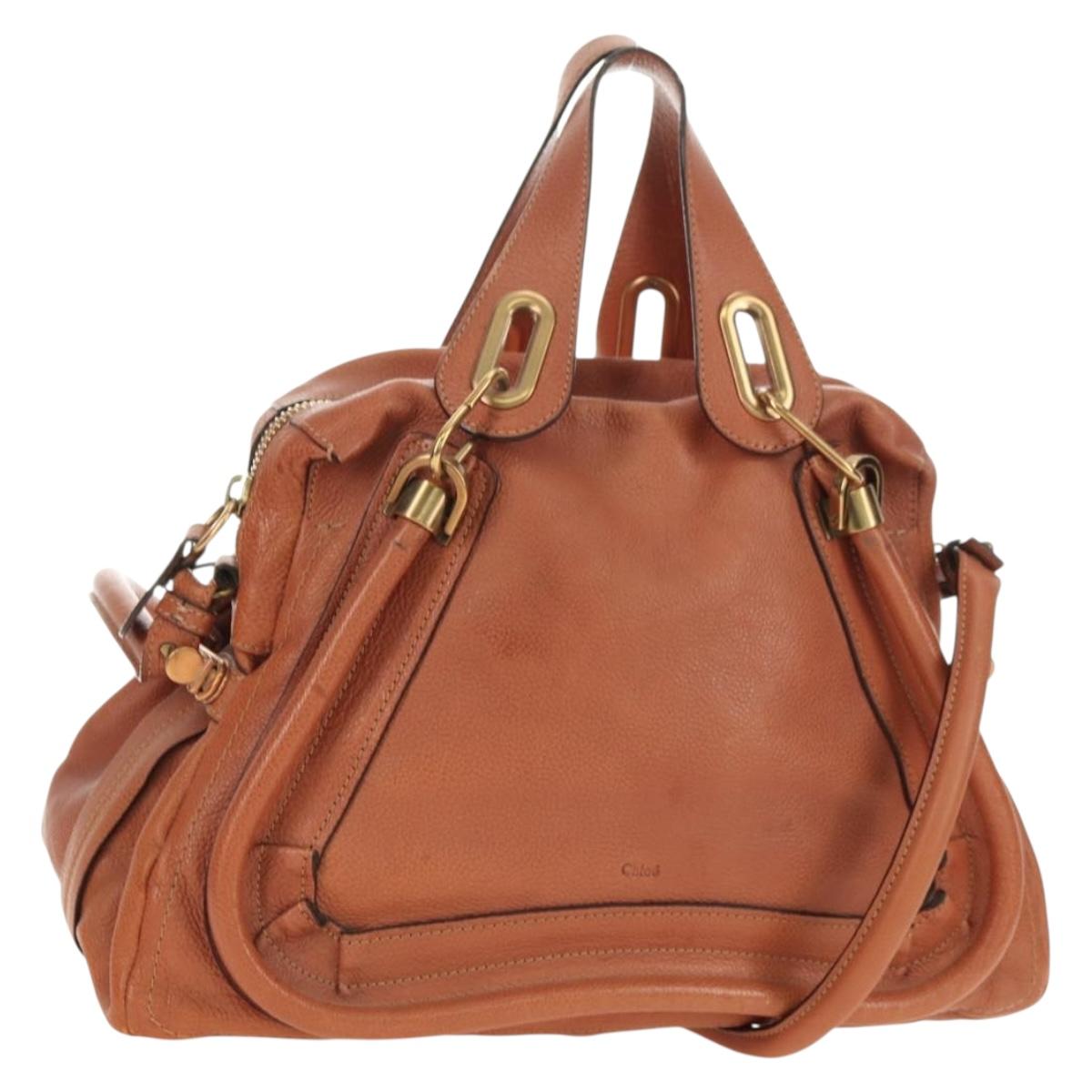 Chloe Paraty Hand Bag Leather 2way Brown Gold Auth am11700V