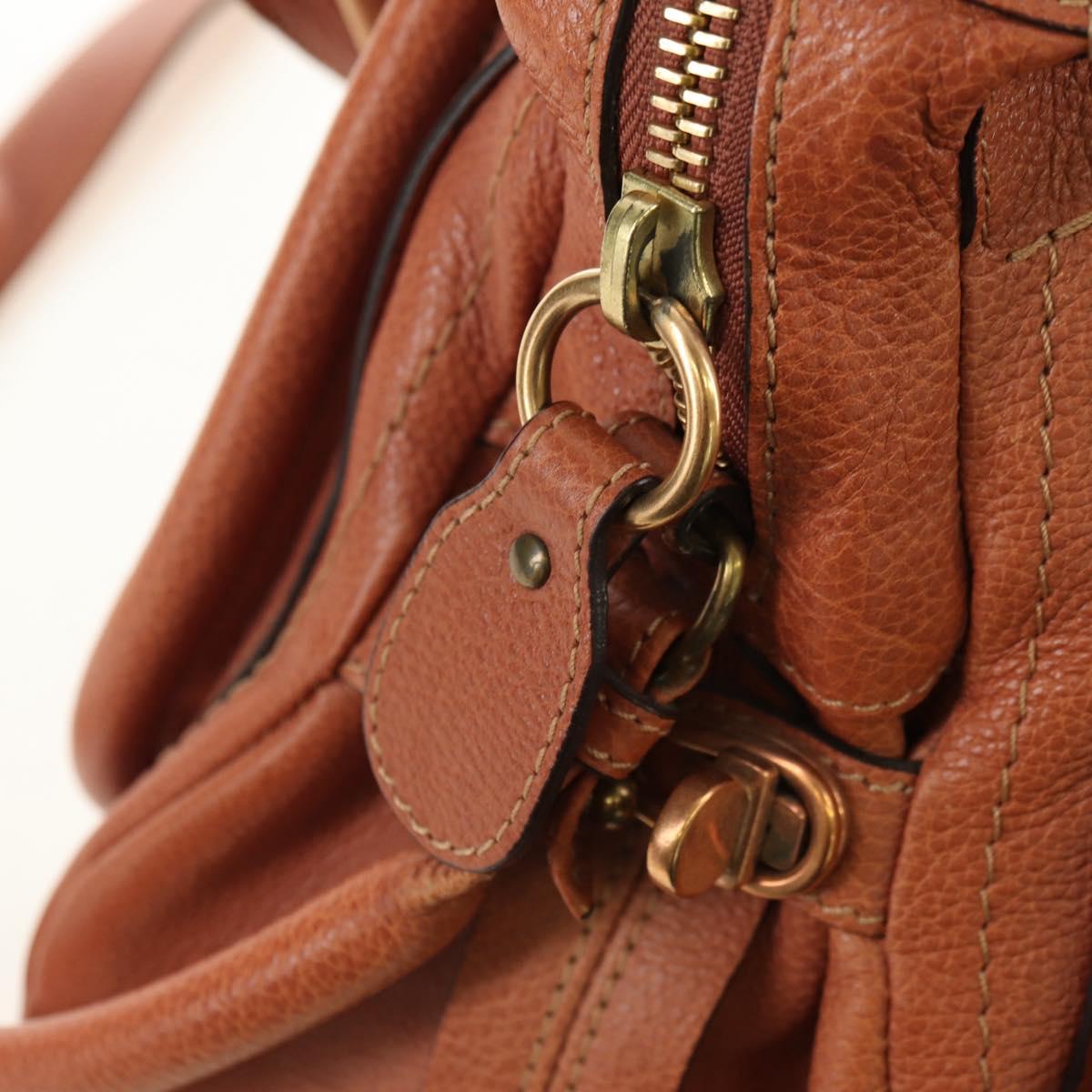 Chloe Paraty Hand Bag Leather 2way Brown Gold Auth am11700V
