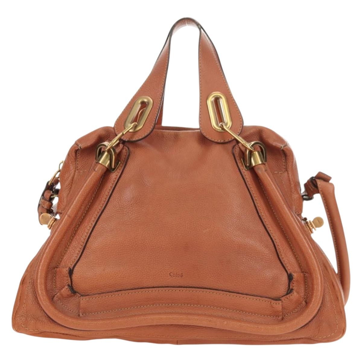 Chloe Paraty Hand Bag Leather 2way Brown Gold Auth am11700V