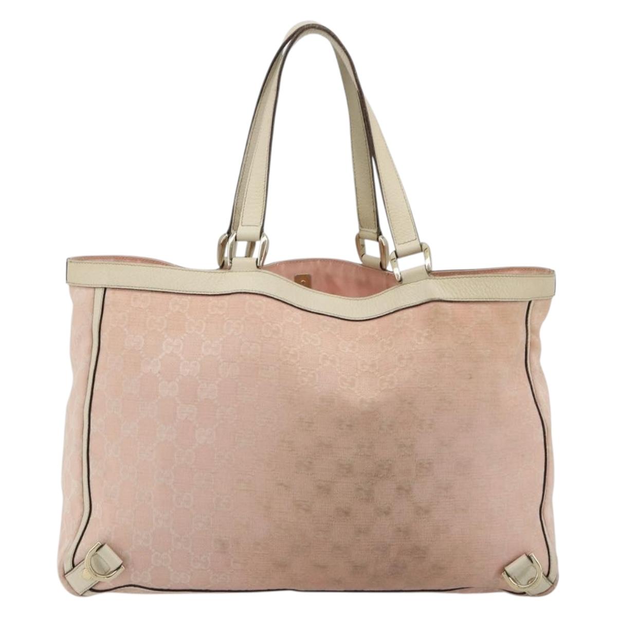 GUCCI GG Canvas Tote Bag Pink Gold 141472 Auth am11704