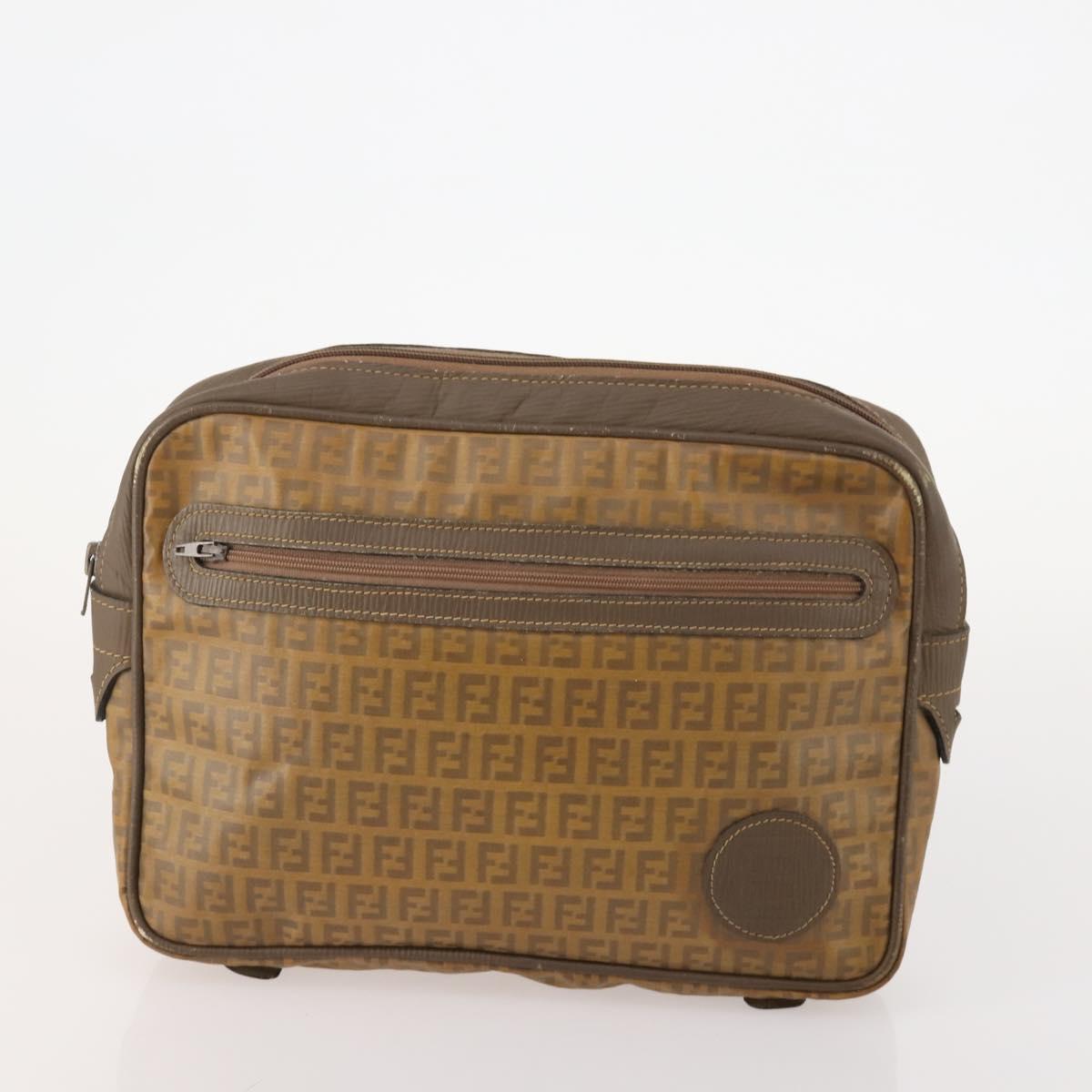 FENDI Zucchino Canvas Clutch Bag Coated Canvas 2 Set Beige Auth am11707
