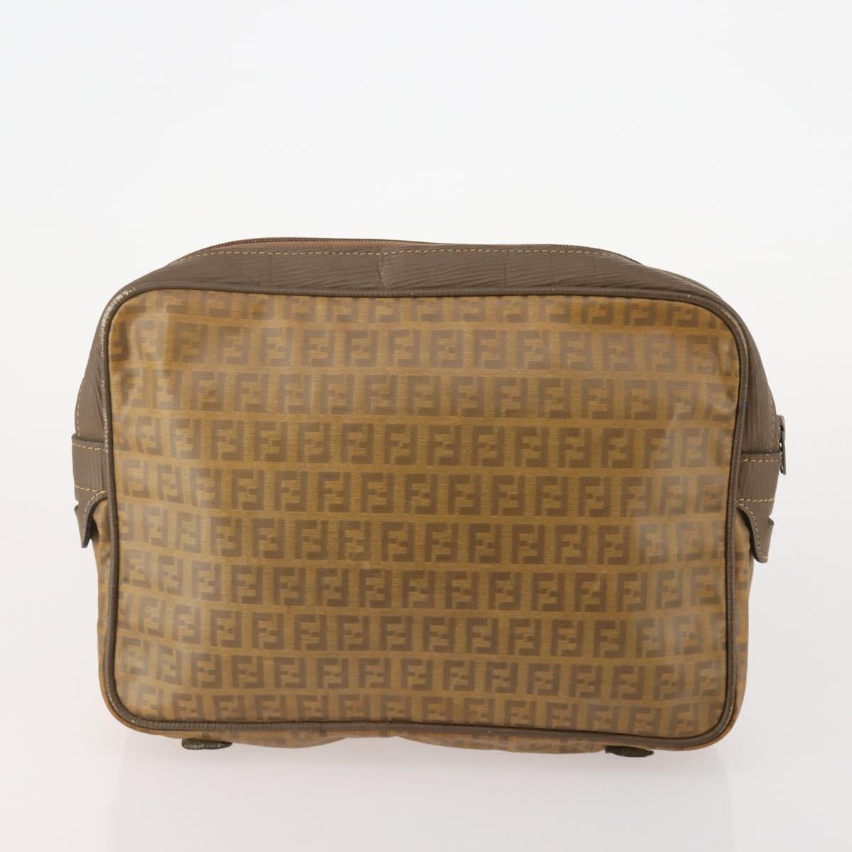 FENDI Zucchino Canvas Clutch Bag Coated Canvas 2 Set Beige Auth am11707