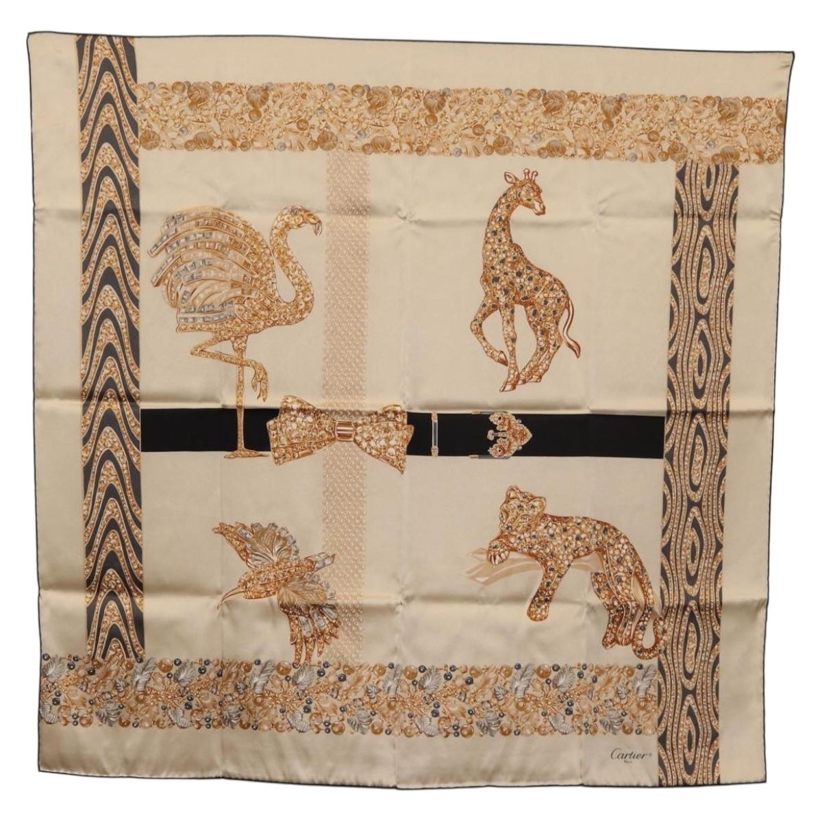 CARTIER Scarf Silk Ivory Auth am11709V