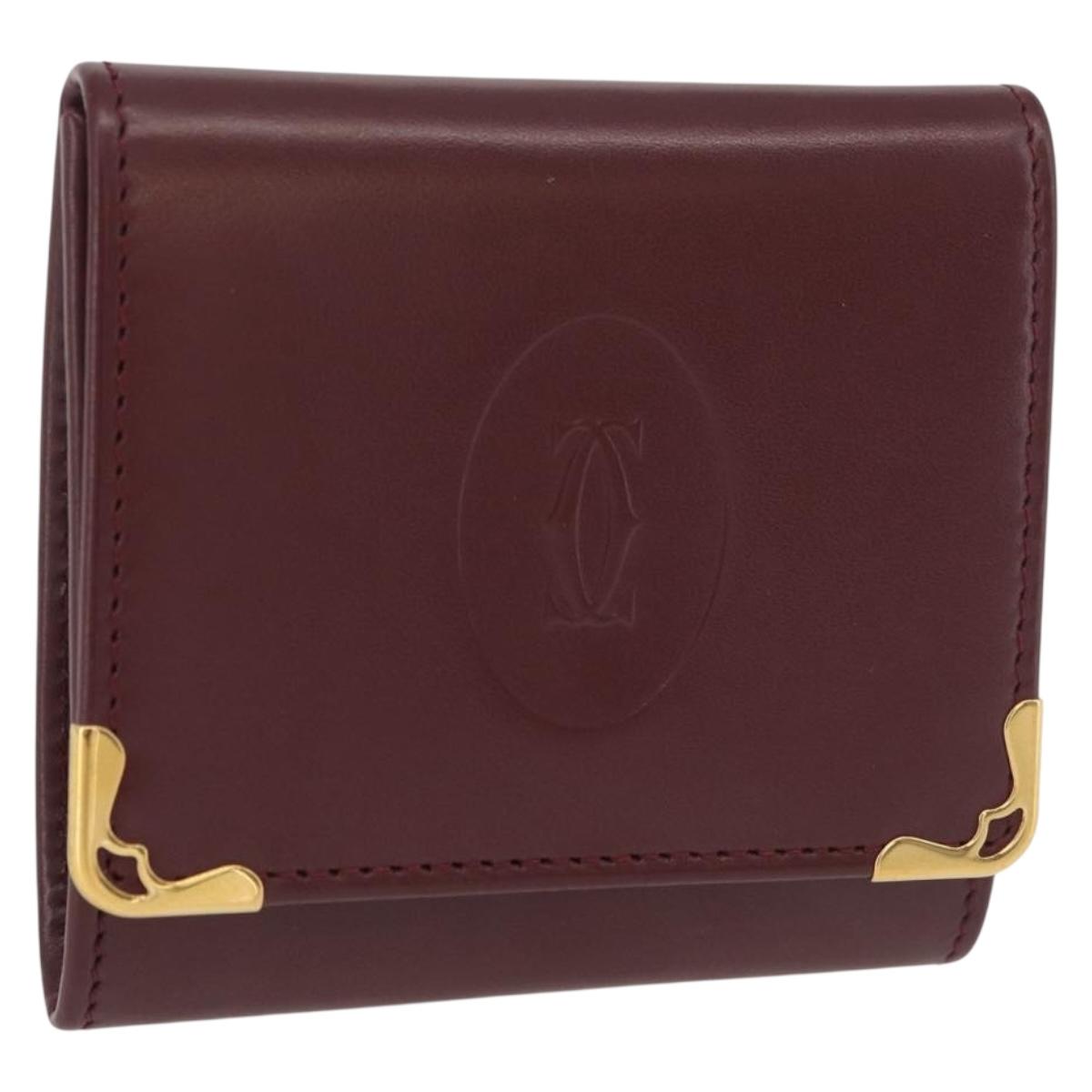CARTIER Must Line Coin Purse Leather Bordeaux Gold Auth am11712V