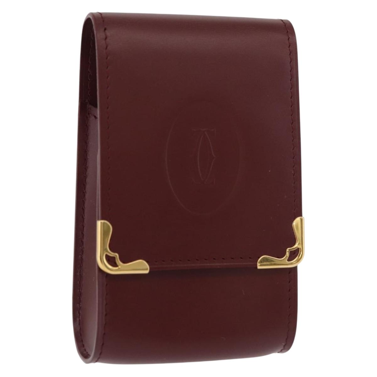 CARTIER Must Line Cigarette Case Leather Bordeaux Gold Auth am11713V