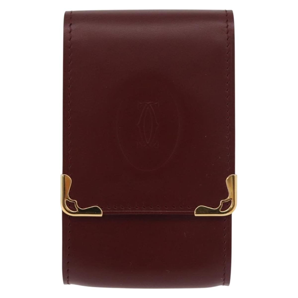 CARTIER Must Line Cigarette Case Leather Bordeaux Gold Auth am11713V