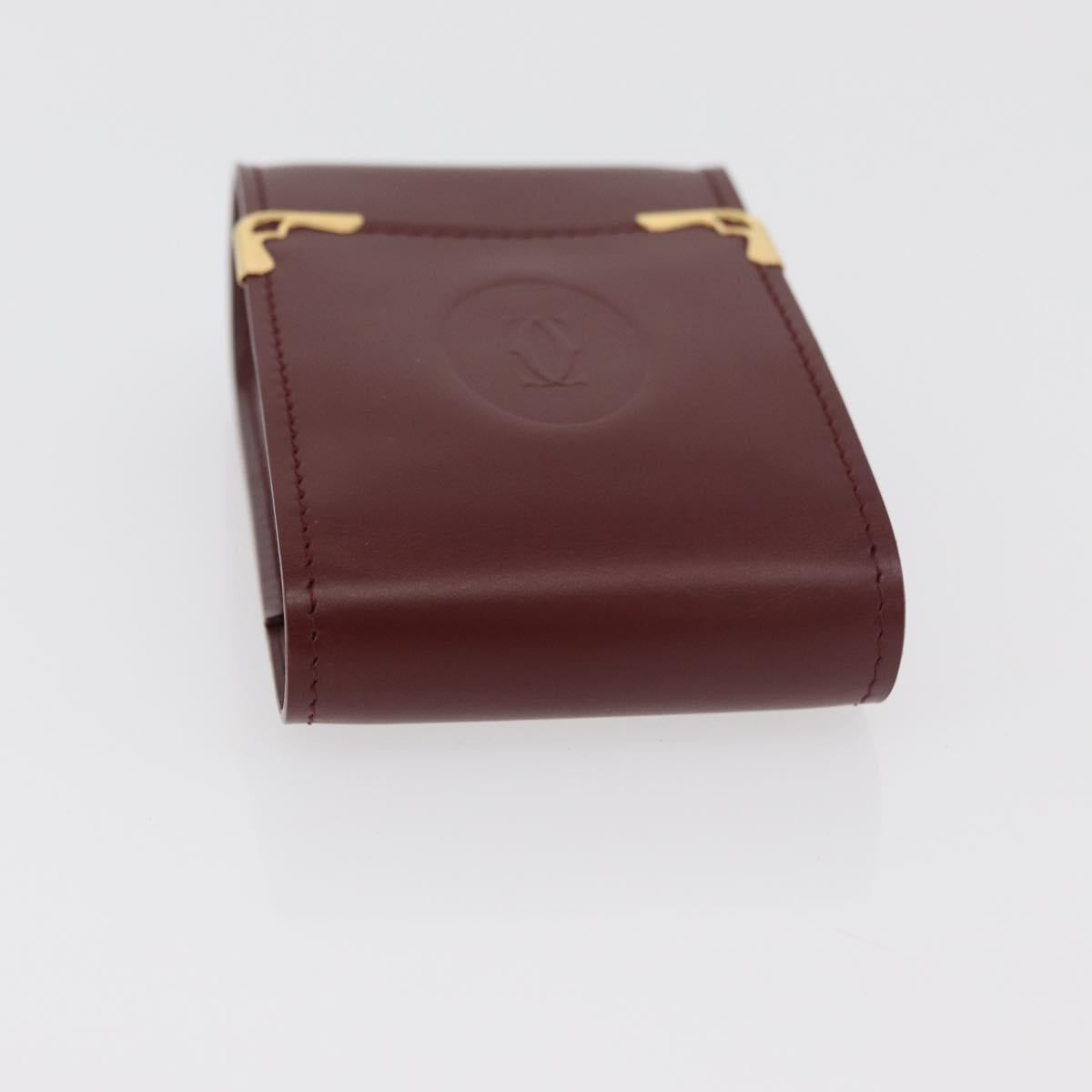 CARTIER Must Line Cigarette Case Leather Bordeaux Gold Auth am11713V