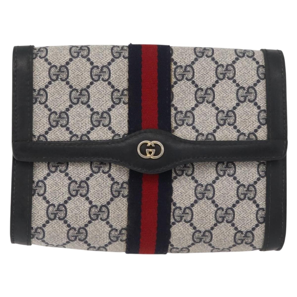 GUCCI GG Supreme Sherry Line Clutch Bag PVC Navy Auth am11720A