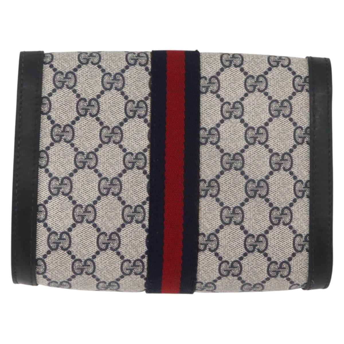 GUCCI GG Supreme Sherry Line Clutch Bag PVC Navy Auth am11720A