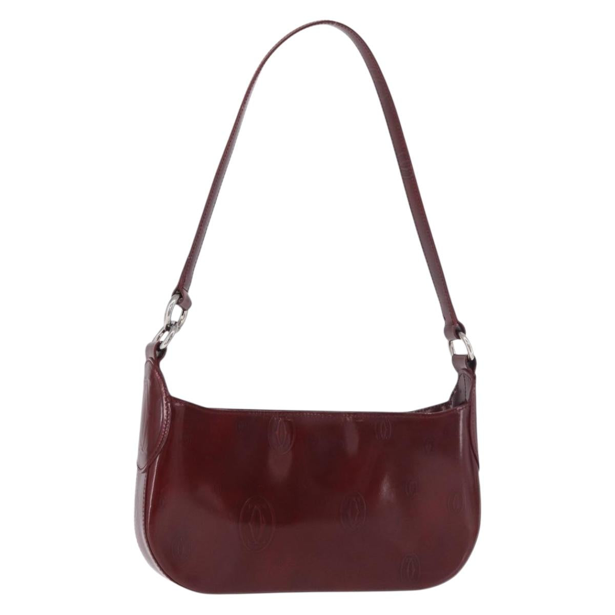 CARTIER happy Birthday Hand Bag Patent leather Bordeaux Silver Auth am11722V